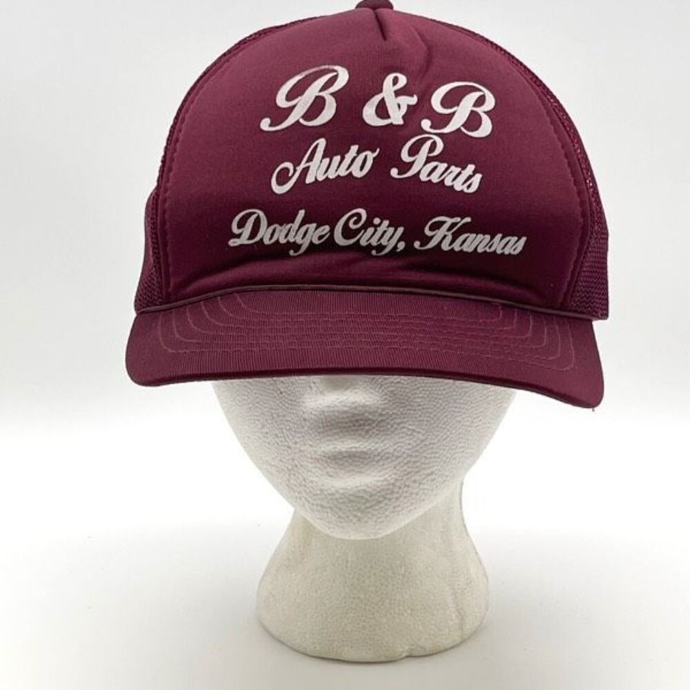 B&B Auto Parts Mechanic Adjustable Snapback Trucker Cap Hat Burgundy One Size OS